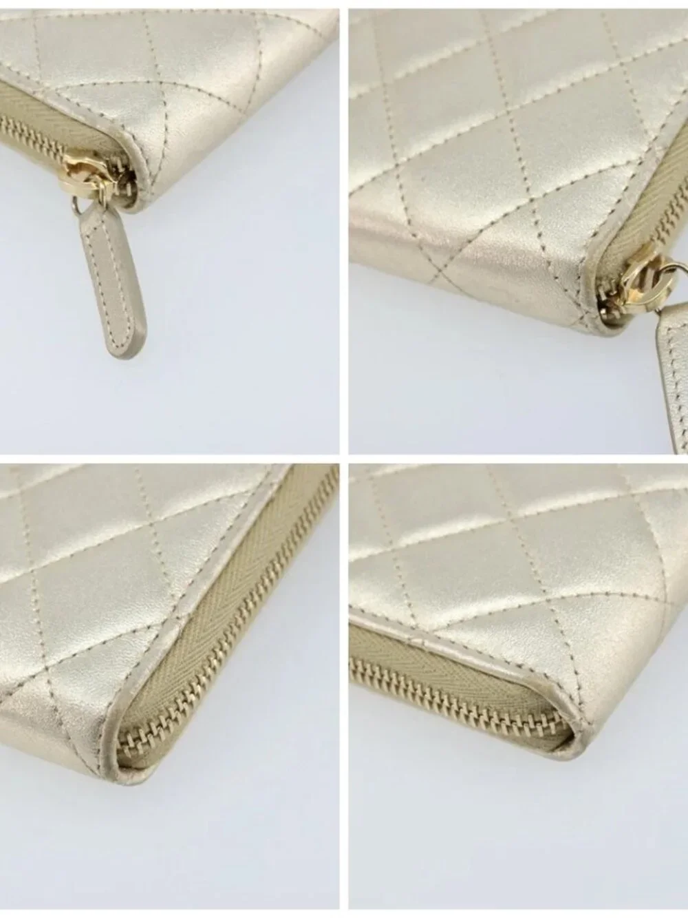 CHANEL Matelasse Long Wallet Lamb Skin Gold Tone CC Auth LNZ571V